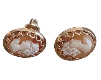 Vintage 14K Gold 585 Military Mark Backs, Cameo Post Earrings
