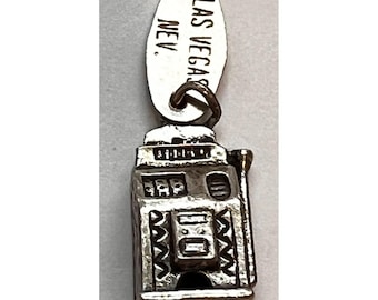 Las Vegas Nev Casino Slot Machine Charm for Bracelet 1/2" Sterling Silver Signed
