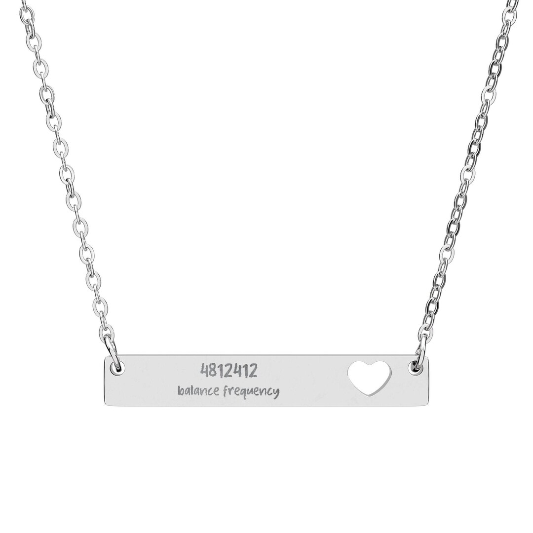 Balance Frequency Cutout Heart Bar Steel Necklace (engraving) Silver ...