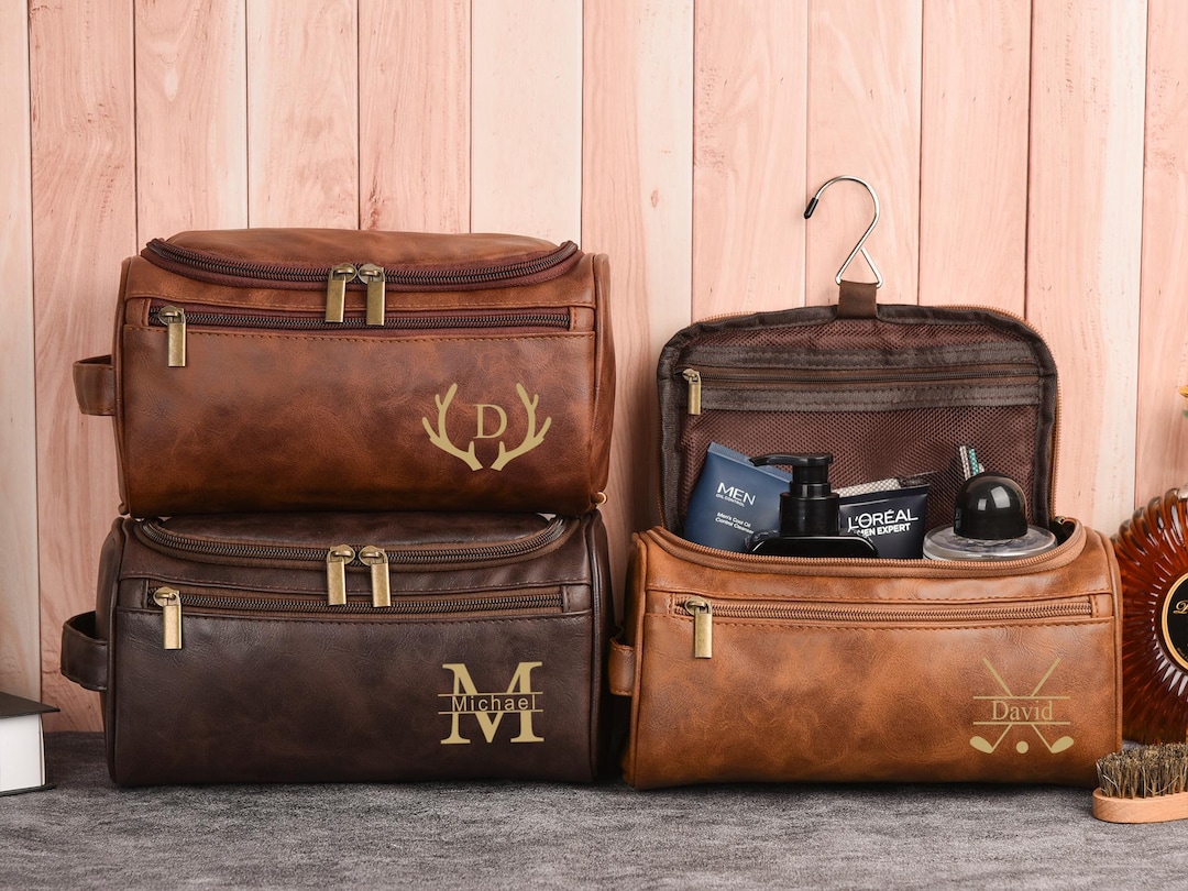 Custom Leather Dopp Kit for Men, Custom Name Shaving Bag, Monogrammed ...