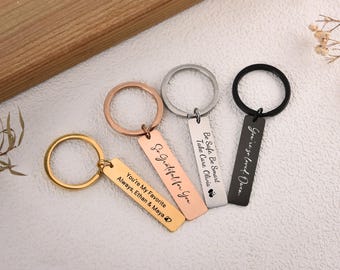 Porte-clés personnalisé en acier inoxydable avec nom/texte, porte-clés gravé recto-verso, cadeaux pour lui/elle