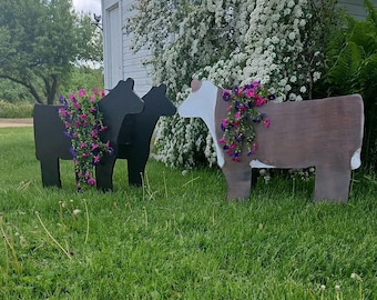 Beef Cow Flower Pot Holder & Planter, Garden Decor Farm Themed