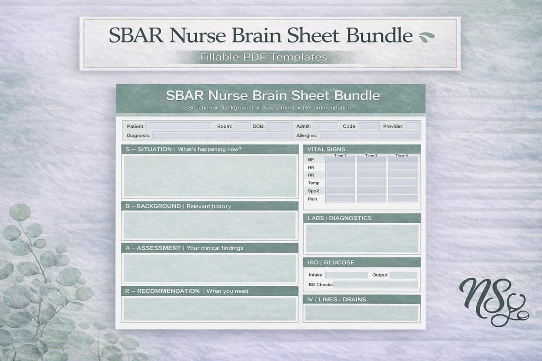 Algorithm Colored Shift Fillable SBAR Nurse Brain Sheet Bundle | Fillable PDF | Nursing Report Sheet ...