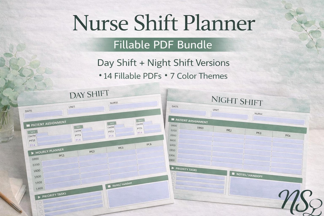 Algorithm Colored Shift Fillable Nurse Shift Planner | Fillable PDF | Day & Night Shift | Hourly To-do ...