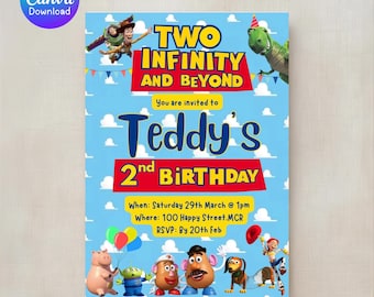 Invitación de cumpleaños número 2 de Toy Story - Plantilla de Canva (Descarga digital 5 x 7 pulgadas)