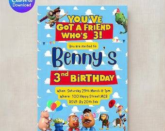 Invitación de cumpleaños número 3 de Toy Story – Invitación personalizable en Canva (Descarga digital)