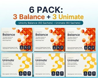 6 Pack Unicity Balance and Unimate Bundle | 3 Boxes Balance + 3 Boxes Unimate | Daily Nutrition & Energy Drink Mix Sachets
