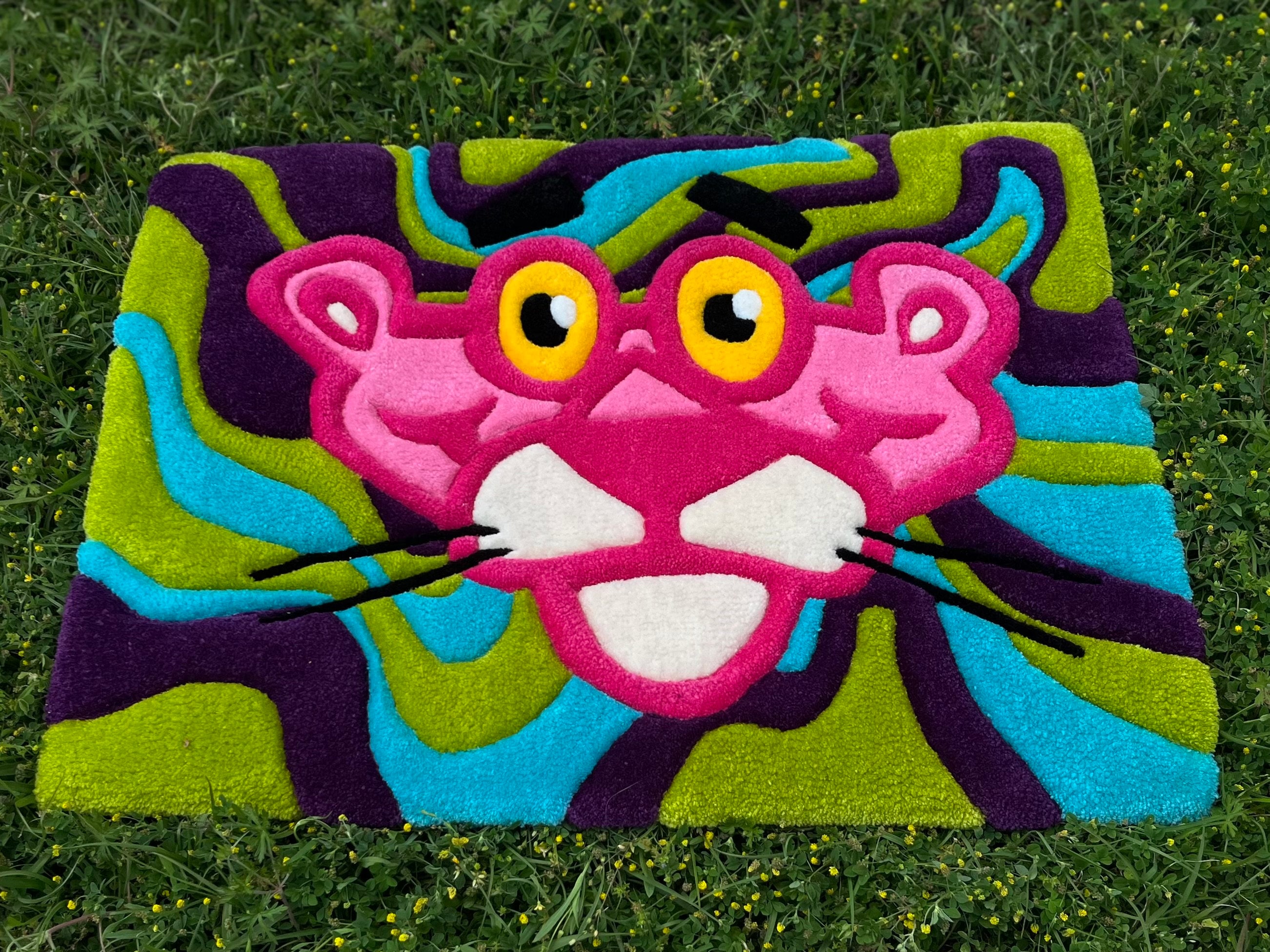 Pink Panther Psychedelic Handmade Tufted Rug: Retro Charm and Vibrant ...
