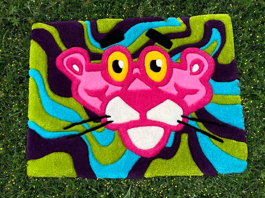 Pink Panther Psychedelic Handmade Tufted Rug: Retro Charm and Vibrant ...