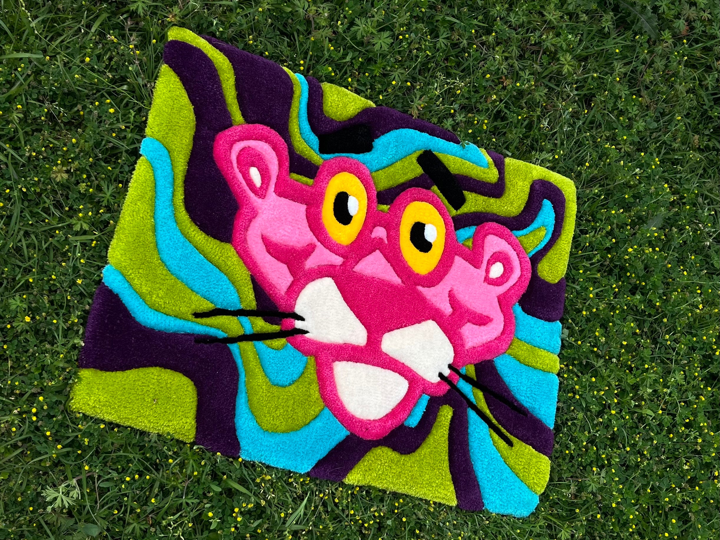 Pink Panther Psychedelic Handmade Tufted Rug: Retro Charm and Vibrant ...