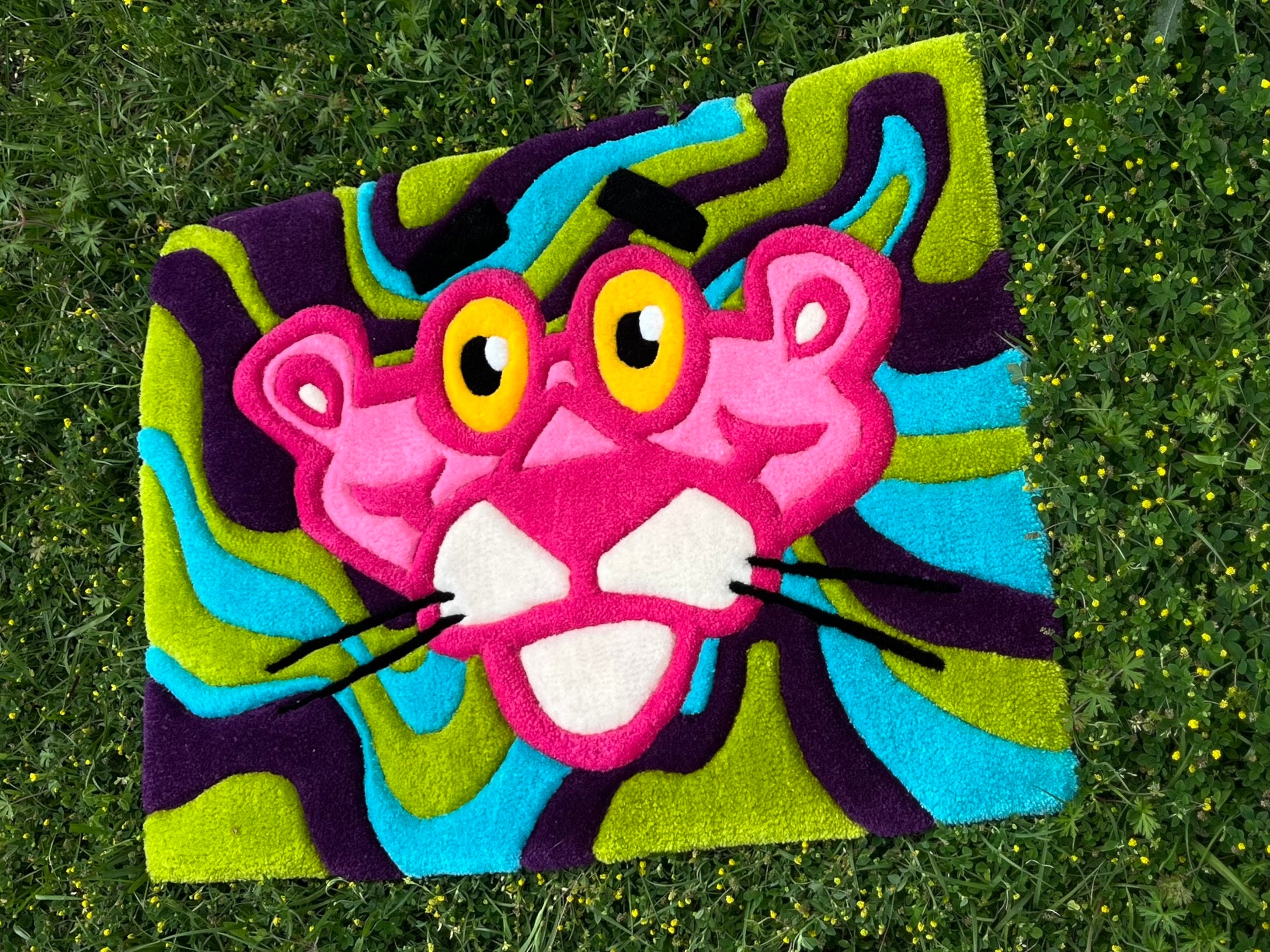Pink Panther Psychedelic Handmade Tufted Rug: Retro Charm and Vibrant ...
