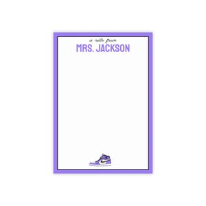 Bloc de notas personalizado para profesores, bloc de notas con nombre personalizado / Papelería con diseño de zapatillas moradas