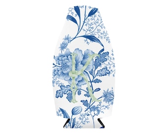 Funda térmica para botellas con cremallera y estampado floral azul / Aislante térmico para botellas con estampado floral