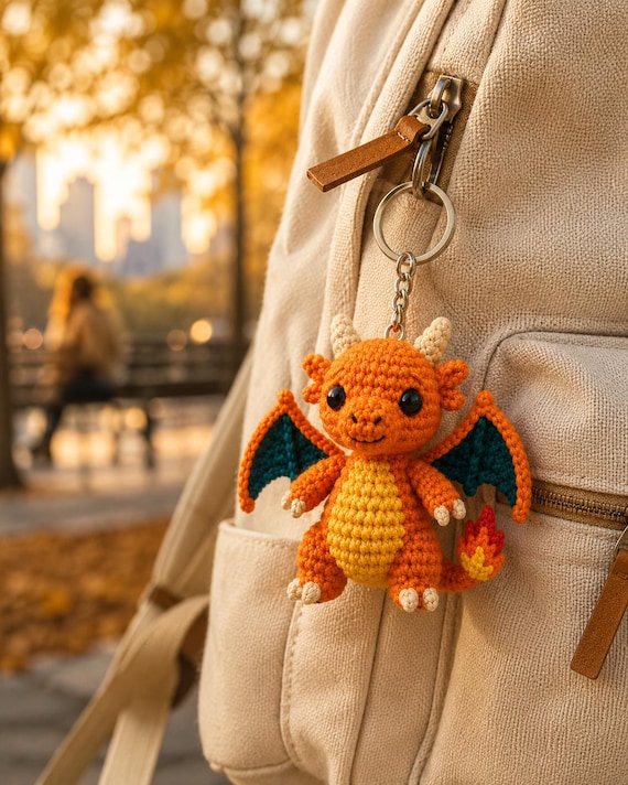Charizard Inspired Dragon Keychain Pattern Cute Fire