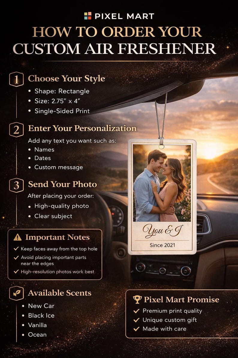 Ambientador para coche con foto personalizada: accesorio colgante con aroma personalizado (Pino, Coche nuevo, Hielo negro) imagen 11