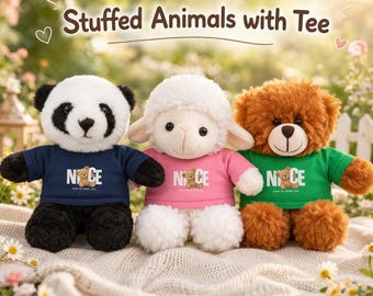 Plush Stuffed Animals with T-Shirt – Panda, Bunny, Lion, Bear, Sheep (8 inches)