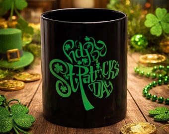 Black Ceramic Coffee Mug – Happy St. Patrick's Day Sublimation Print