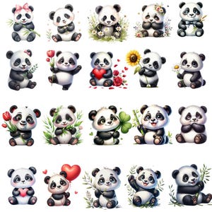 Baby Panda Clipart Bundle: Watercolor Graphics for Sublimation, Nursery Decorations (Instant Download)