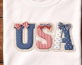Faux Patchwork USA PNG, Patriotic 4th of July Design, American Flag Sublimation, Vintage Red White Blue PNG Download
