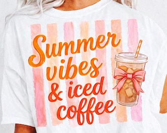 Sunshine and Iced Coffee PNG Coquette Sublimation Design, Summer Vibes, Cute Aesthetic Shirt PNG, Trendy Retro Drink Clipart