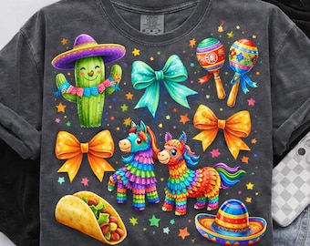 Cinco de Mayo PNG, Coquette Bow PNG, Fiesta Sublimation Design, Tequila Margarita PNG, Mexican Clipart for Shirt Design
