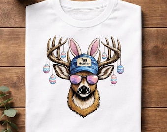 Easter Egg Hunter PNG, Deer Buck Easter Design, Backwards Cap Buck PNG, Kids Easter Shirt Sublimation, Boy Girl Egg Hunt Graphic
