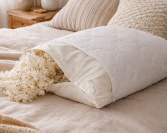 Natural Wool Pillow, Adjustable loft, Quilted wool with cotton fabric