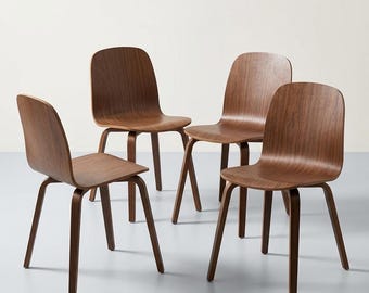 Mid Century Modern Walnut Dining Chairs Set of 4 Bentwood Minimalist Kitchen Seating