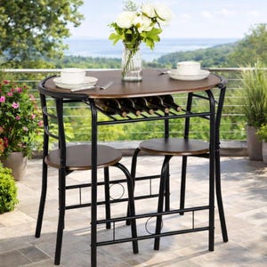 Kitchen Table for 2 with Wine Rack, Metal Frame Bistro Furniture for Apartment Spaces