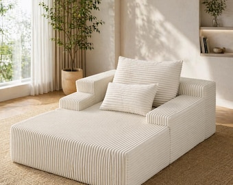 67” Oversized Chaise Lounge Sofa Bed, Corduroy Upholstered Deep Seat Sleeper Couch Custom
