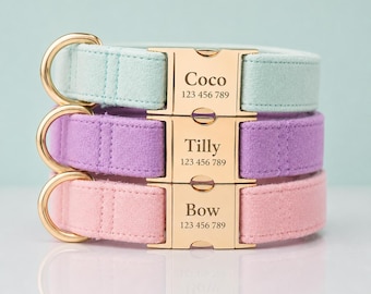 Luxury Velvet Dog Collar with Engraved Name | Personalized Name Puppy Collar with Phone Number | Dog Collar Boy | Dog Collar Girl | Dog Gift