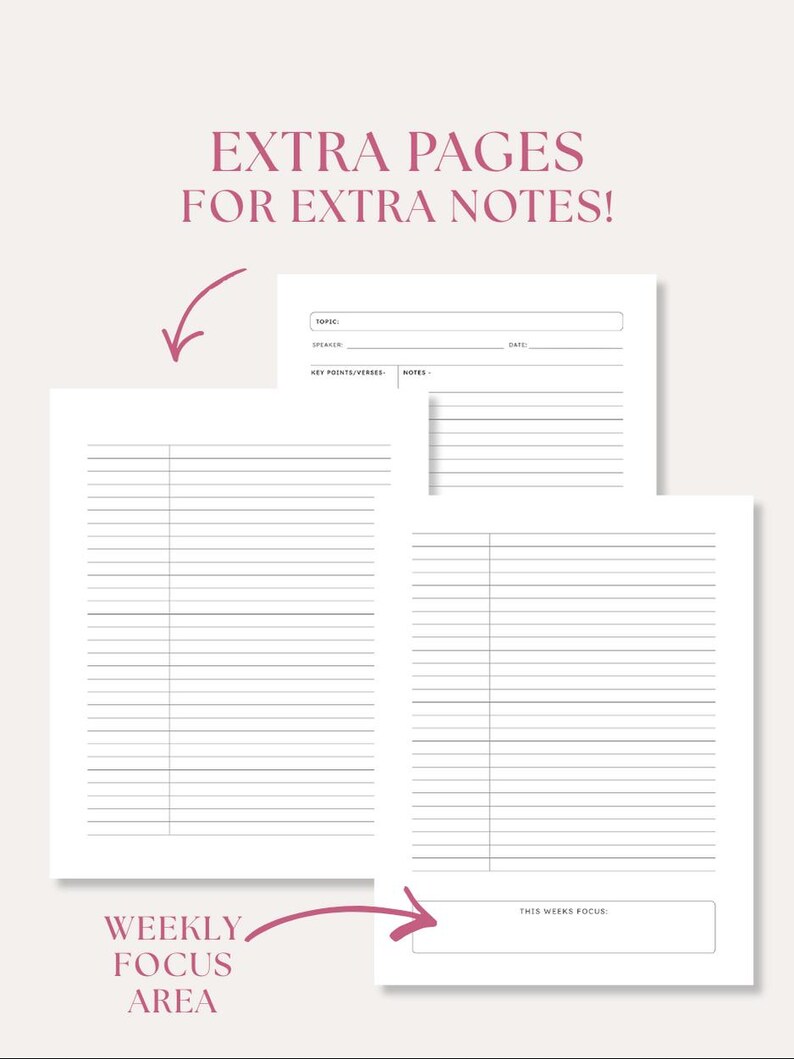 Sermon Notes Printable Template | Minimalist Bible Study (A4, A5, US ...