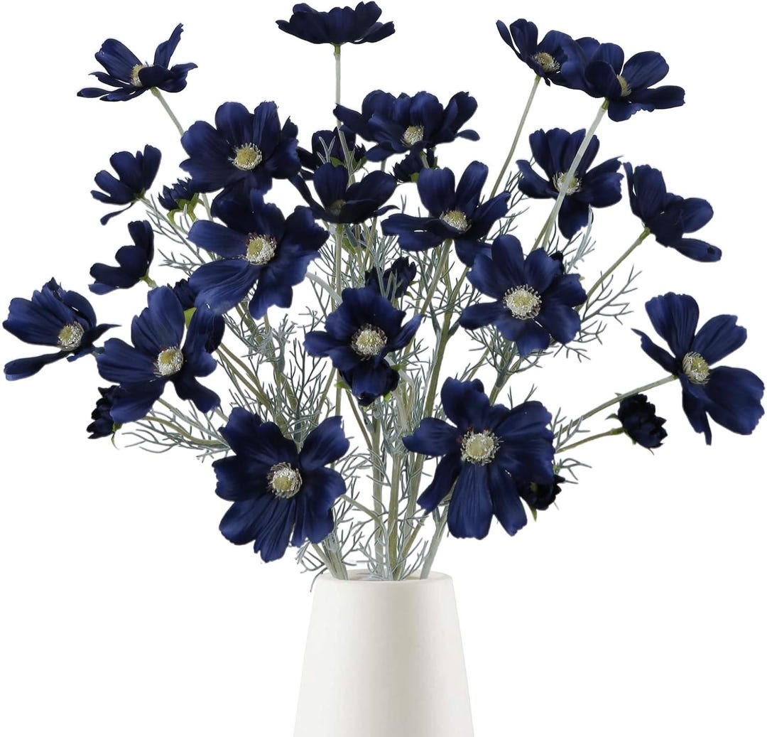 6 Pcs Navy Blue Silk Cosmos Flowers - 24" Artificial Wildflowers for ...