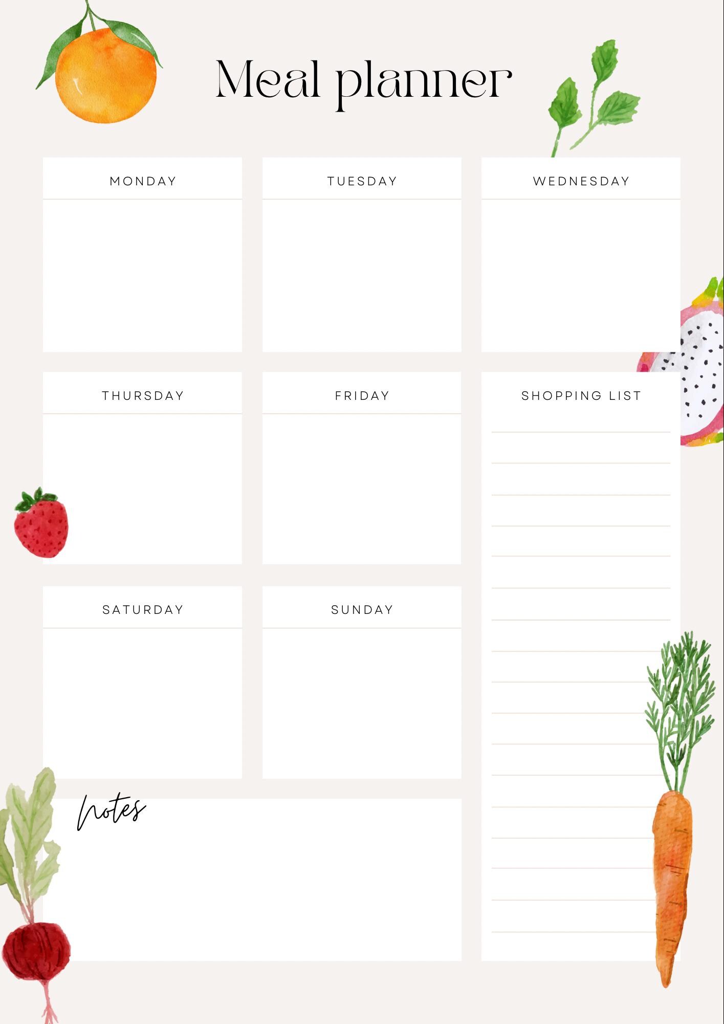 Editable Meal Planner | Canva Template | Vertical Design | Digital ...