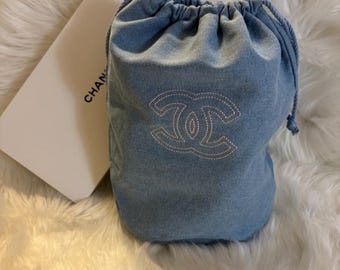 Chanel GWP Denim drawstring tote bag with box