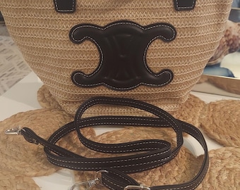 Celine GWP strap raffia tote bag with adjustable strap EUC