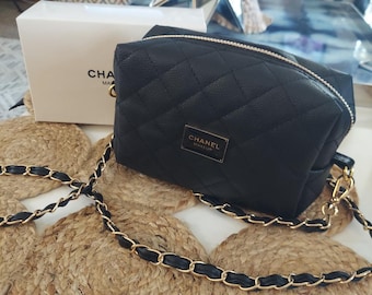 Chanel Beauté Makeup bag with woven chain strap EUC