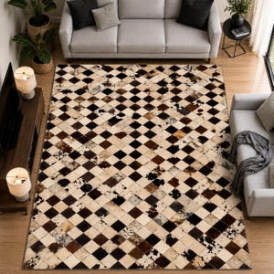 Tapete de couro com mosaico de diamante, tapete de área feito à mão em couro bovino, tapete geométrico moderno, tapete de luxo para sala de estar, tapete sob medida estilo ocidental