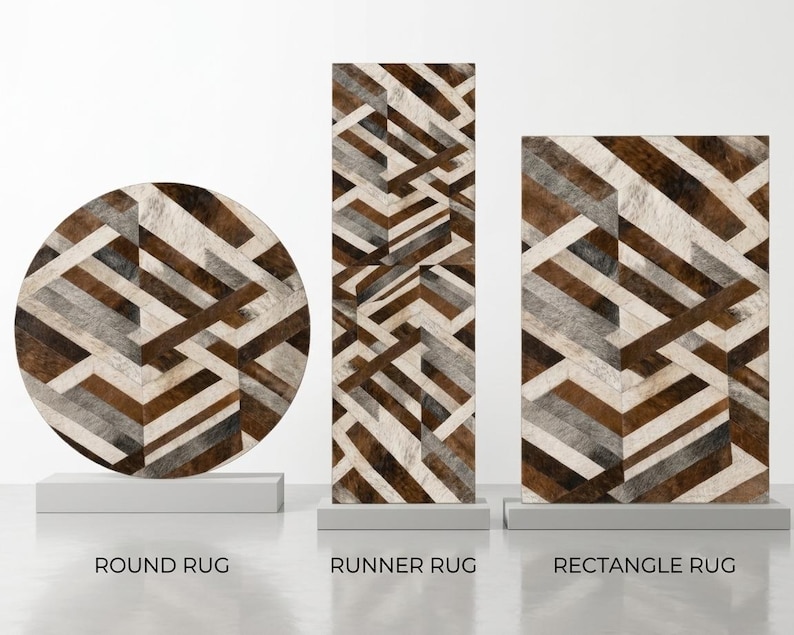 Geometric Cowhide Patchwork Rug | 3D Abstract Hair-on Hide Leather Area ...