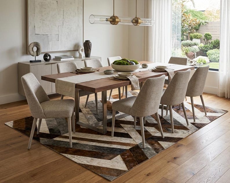 Geometric Cowhide Patchwork Rug | 3D Abstract Hair-on Hide Leather Area ...