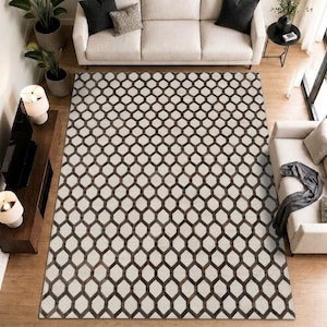 Alfombra moderna geométrica de piel de vaca, cuero con patrón hexagonal, alfombra de patchwork hecha a mano para sala de estar. Alfombra de decoración para el hogar, tamaño 4x6, alfombra 3x5, alfombra 8x10