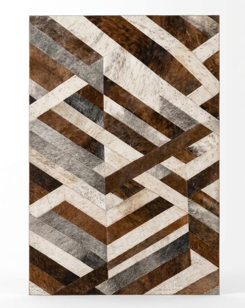 Geometric Cowhide Patchwork Rug | 3D Abstract Hair-on Hide Leather Area ...