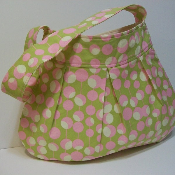 CLEARANCE - Green, Pink and very Pale Yellow Purse/Handbag Fun and Retro - Ready to Ship