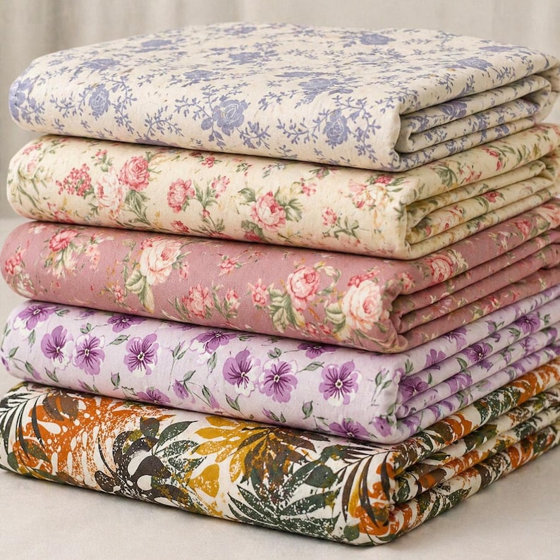 Stokke V2/V3 mini crib sheets in organic cotton, floral print design.