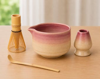 Gradient Ceramic Japanese Matcha Tea Set, Starter 4 Piece Kit