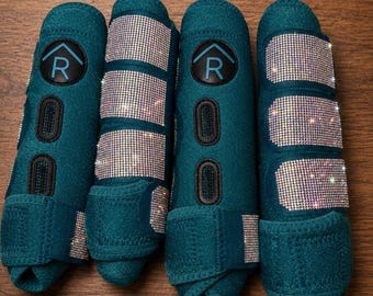 FREE SHIP Rhinestone Bling Horse Equine Sports Boots 4 pack in Medium for Performance and Rodeo Barrel Racing Gear