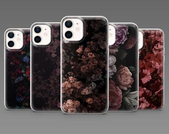 Dark Floral Phone Case Moody flowers Gothic for iPhone 17Pro 16, 15, 14, 15, 12 Samsung S25, S24, S23Fe, S22, A16, A26, A56, Pixel 10, 9Pro
