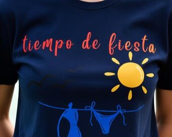 Tiempo de Fiesta Beach Graphic Tee: Summer Vacation Laundry Line Shirt