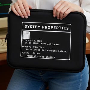Retro System Properties Laptop Sleeve – 1.44MB Floppy Disk Tech Bag