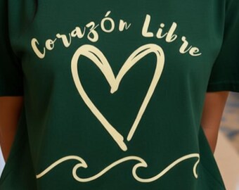 Corazón Libre T-Shirt: Heart Wave Graphic Tee, Summer Beach Vacation Outfit